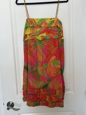 Farm Rio XL Floral Ruffle Beaded Multicolor Mini Dress 100% Cotton Sleeveless