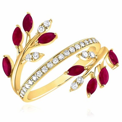 Cocktailring 1,00 kt natürlicher Diamant & Rubin 14 K Gold