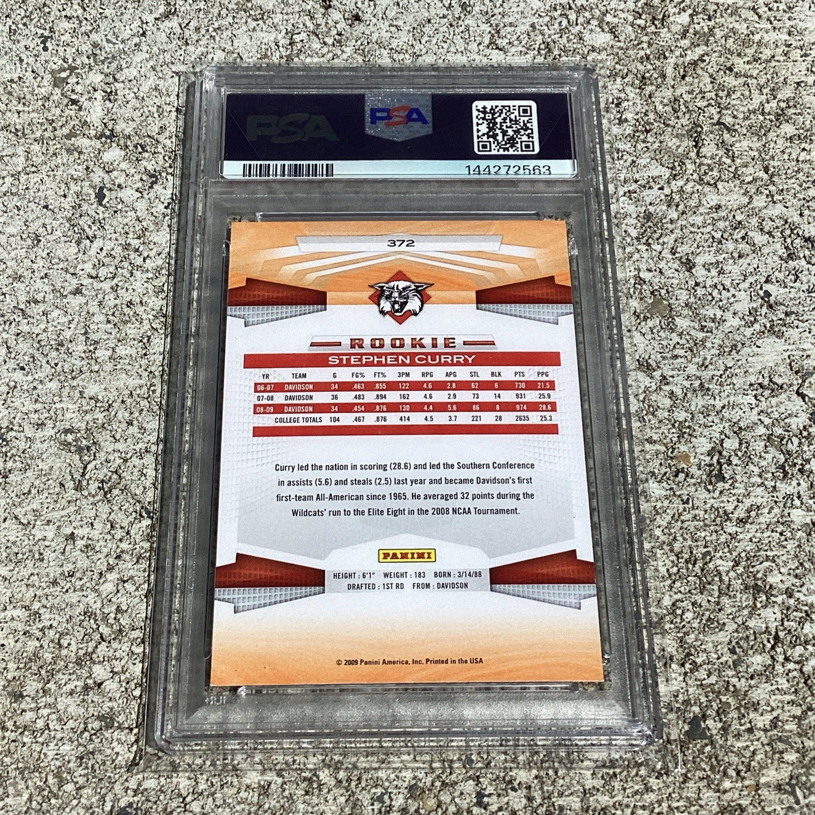2009 PANINI STEPHEN CURRY RC PSA 8 Golden State Warriors NBA Rookie Davidson view 4