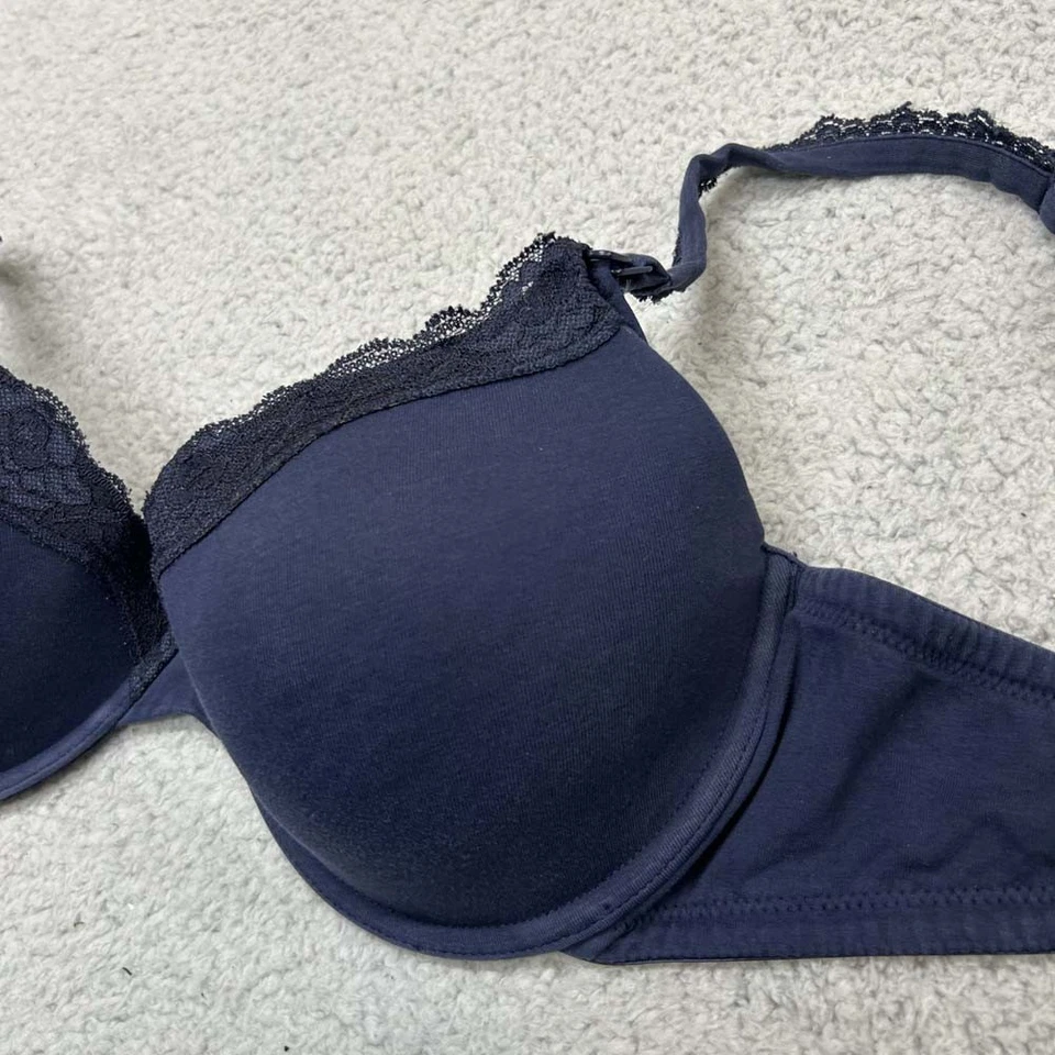 Motherhood Maternity Bra 36DD Nursing Bra Blue Lace Trim - Image 3 of 4