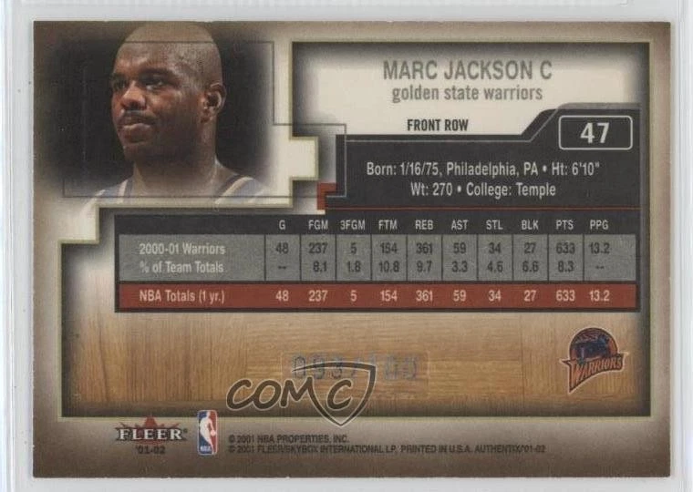 2001-02 Fleer Authentix Front Row /100 Marc Jackson #47 - Image 2 of 2