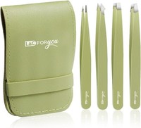 4Er Pinzetten Set Mit Etui, Edelstahl, Spitze/SchräG, Damen/Herren, Augenbrauen