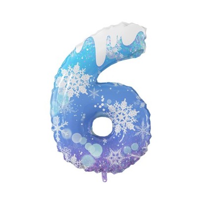 40 Inch Frozen Number 6 Balloon, Blue Snowflake Theme for 6th Party Decoratio...