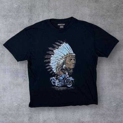 Atlas For Men Indianer Biker Grafik schwarzes T-Shirt Small Medium