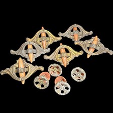 VTG Lot 10 Art Deco Drawer Waterfall Handles Pulls Orange Marble Bakelite Brass