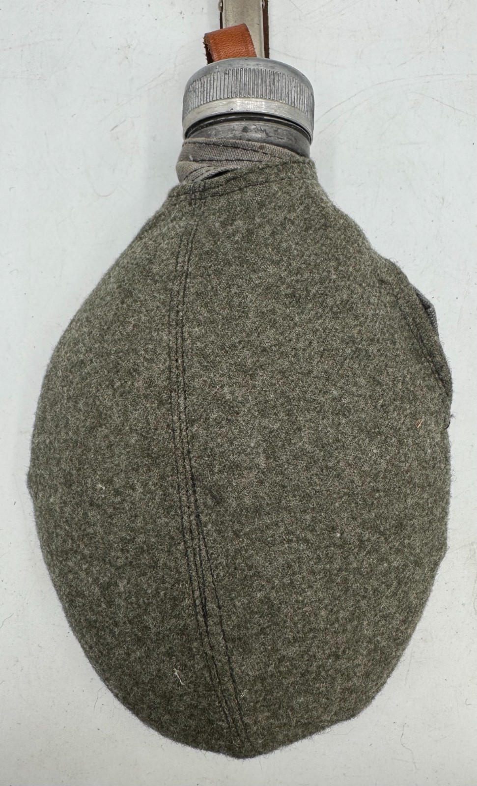 WW2 era Swedish Army M31 Style Canteen w/ Wool Cover & Leather Strap Aluminum