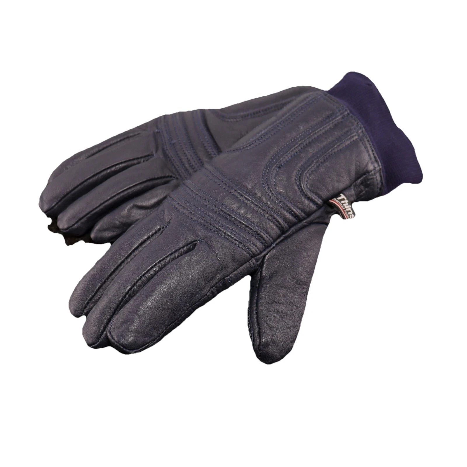 Vintage Thinsulate Womans Large Dark Blue Leather Biker Snow Insulated Gloves