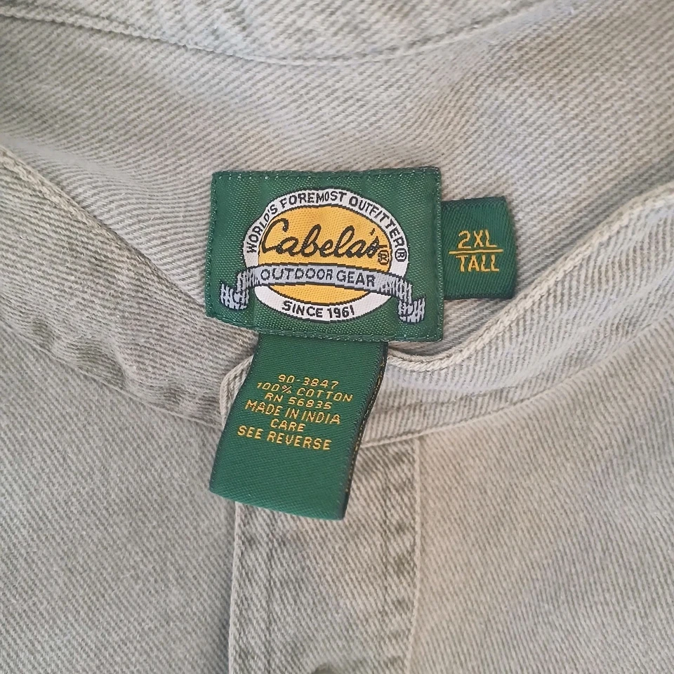 Cabela's мужской размер 2XL высокий группы воротник серый джинсовой ткани длинным рукавом рубашка на пуговицах - Изображение 3 из 4