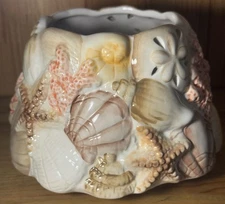 Home Interiors & Gifts Candle Jar Topper - Seashells Beach Coastal Theme 4” Tall
