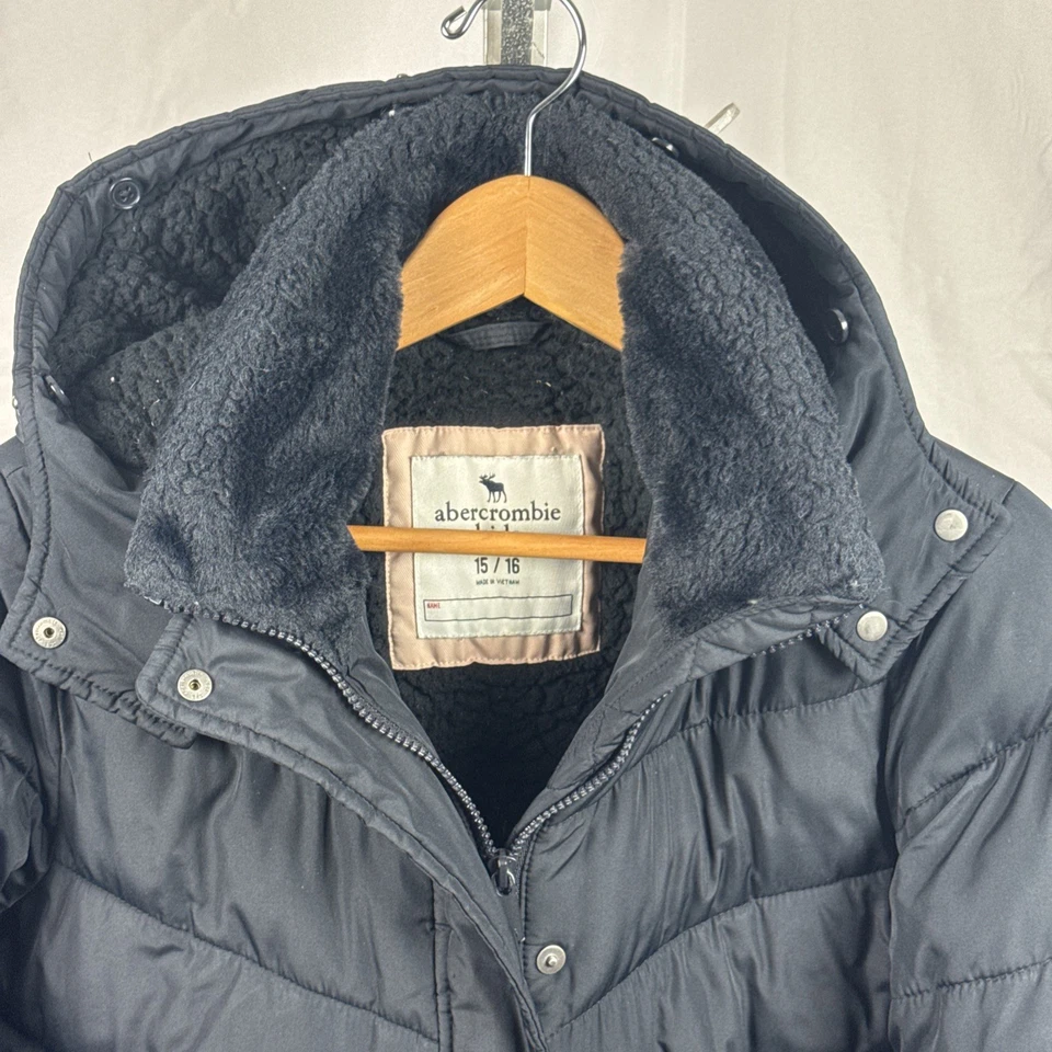 Abercrombie & Fitch Girls Winter Parka Puffer Coat Jacket Size 15/16 Black - Image 2 of 4