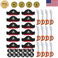 36Pcs Pirate Party Accessories for Kids 12 Hats 12 Patches 12 Swords