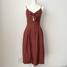 Express Fit & Flare Midi Dress XS Linen Blend Rust Orange Keyhole Knot Sexy