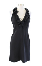 Vtg Cache Black Lace Up Neckline Ruffle Dress Size 4 Sheath Sleeveless y2k