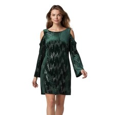 Jessica Howard Womens Velvet Dress 16 Green Sequin Evening Cocktail Party Formal