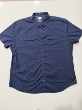 Calvin Klein Slim Fit Short Sleeve Button Down Shirt Navy Mens Xxl Pre-Owned