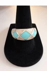 Vintage 925 Sterling Silver Turquoise Inlay Ring 7.5 Band Southwestern Boho