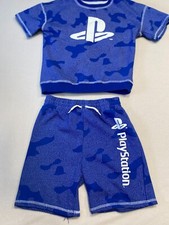 PlayStation Ternos Boys Size 8 Blue Crew Neck Short Sleeve Drawstring Short Set