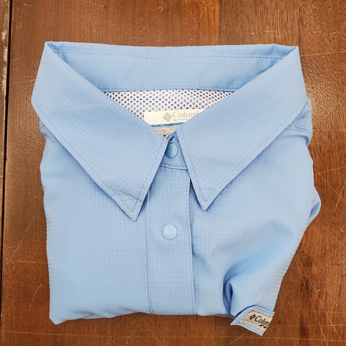Columbia Women's Size XL Vented Fishing Short Sleeve Button Up Cotton Shirt Blue - Picture 2 of 12