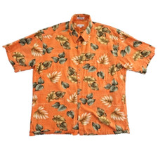 Pierre Cardin Tropical Short Sleeve Button Down Shirt Men's XL Cotton Orange EUC