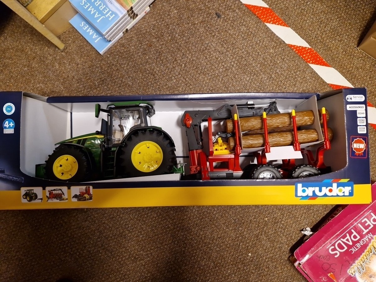 Bruder 03154 John Deere 7R 350 with Forestry Trailer +trunks 1:16