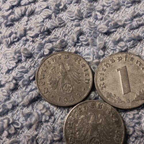 3 Damaged World War 2 1 Reichspfennig ,Germany , See Photos!! 1942 1943 1944 - Picture 18 of 20