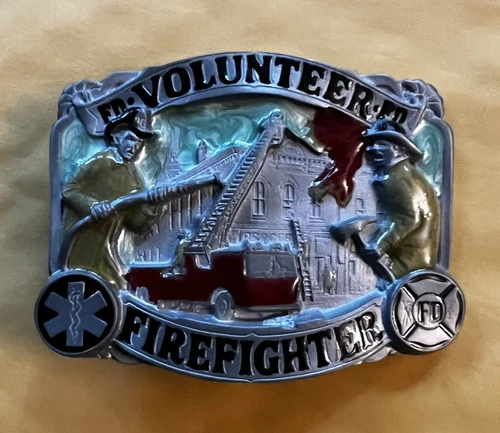 VOLUNTEER FIREFIGHTER BELT BUCKLE NEW APPROXIMATELY 3" X 2 3/8"