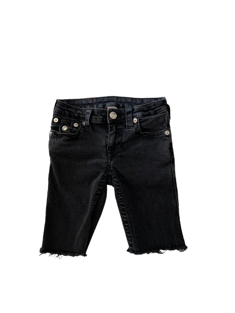 True Religion Cut Off Denim Jean Shorts Slim Black Stretch Women's