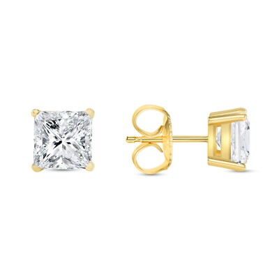 IGI F/VS 2 Kt Princess Lab Created Grown Diamond Ohrringe 14K Gelbgold Push