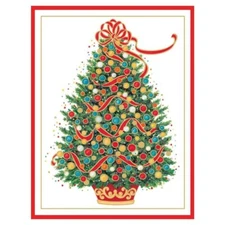 Caspari Christmas Tree Embossed Boxed Christmas Cards - 10 Cards. NIB