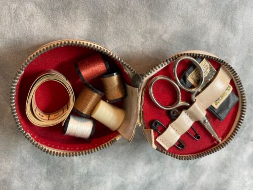 Vintage Travel Sewing Kit - Zip Case w/ Scissors, Thread & Notions - Victorian - Picture 2 of 14