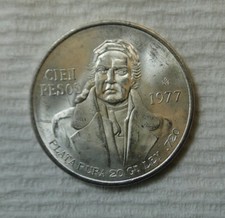1977 CIEN PESOS .720 SILVER COIN FROM MEXICO 