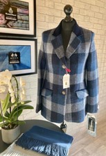 New Ladies Harris Tweed 100% Wool Blue/navy Blue Check Jacket Size 16