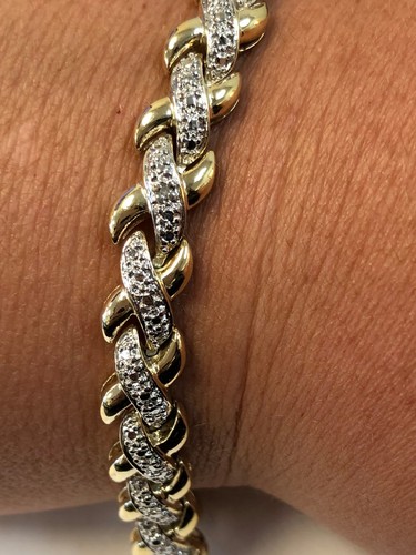 Bracciale oro su argento sterling 925 con accento di diamanti 7,5" - Foto 2 di 11