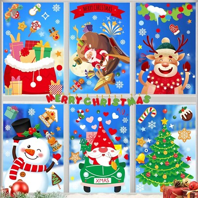 9 Blatt Weihnachten Weihnachten Weihnachtsmann abnehmbare Fensteraufkleber Klammern Rudolph Fensterkoffer