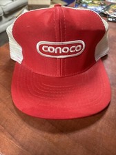 Vintage Conoco Snapback Hat Sport Cap Red and White Trucker Hat Mesh Back