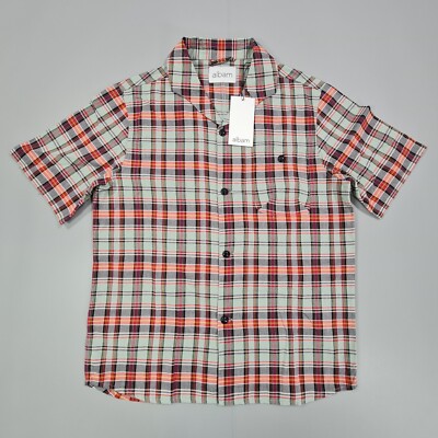 albam Mens Shirt Green Small Tartan Plaid Short Sleeve Button Up Cotton