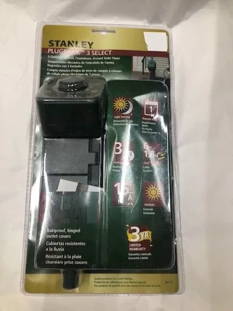 Stanley Outdoor Plug Bank 3 Outlets Auto Control Ground Stake Timer  Rainproof