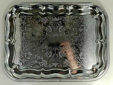 Stunning Large Antique Rectangular Chiseled Metal Tray 46cm