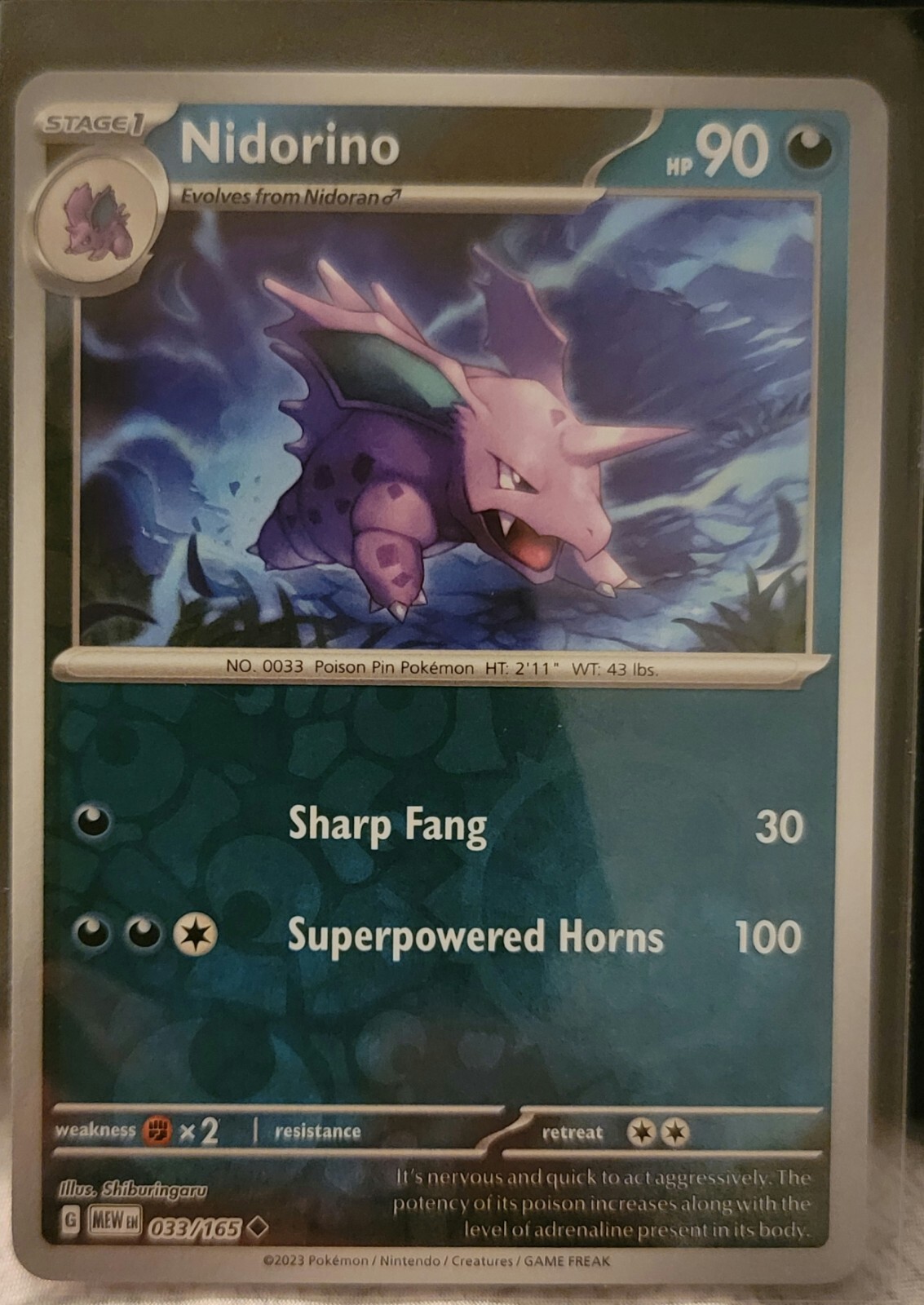 Pokemon TCG Card Nidorino 033/165 Scarlet & Violet 151 Reverse Holo NM