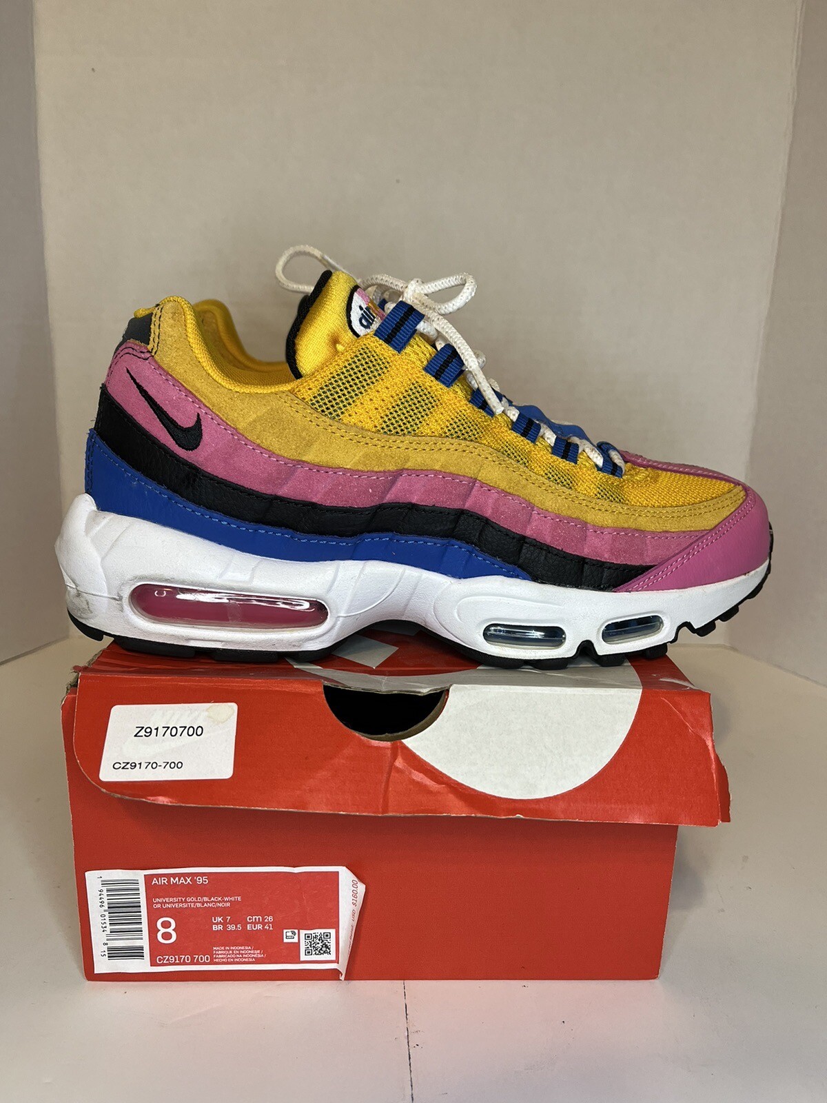 Nike Air Max 95 Men's Size Blue/Pink/Yellow 2020 CZ9170-700 Preowned