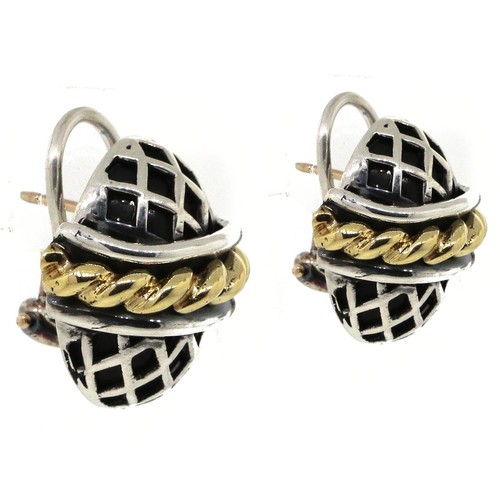 Sterling Silver and 14 kt Yellow Gold Egg Shape Curve Earrings - Picture 2 of 4