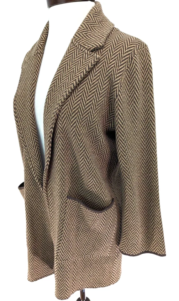 J.CREW Size S SOPHIE Open-Front Cardigan Sweater AQ412 Blazer Brown Herringbone* - Image 2 of 4