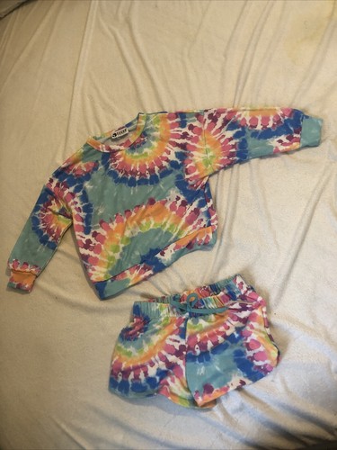 Girlgear Sweatshirt Shorts Set SMALL 5T Tye Dye Pink Blue Preowned - Picture 1 of 7