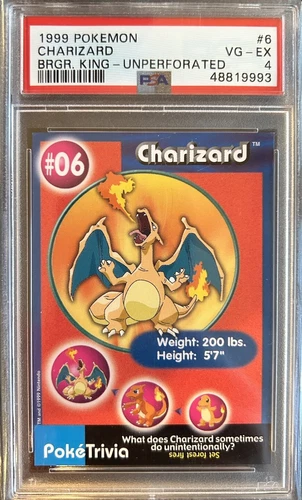 1999 Pokemon Burger King UnPerforated Charizard #6 - PSA 4