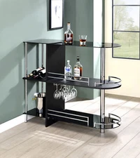 Kings Brand Furniture - Bar Table with Two Tempered Glass Shelves, Black