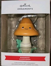 Hallmark Chrismas Ornament Orange Mushroom with Green Glitter NEW