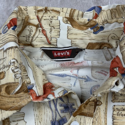 Vintage 70s Levi's Button Up Shirt Nylon Wooden Tool Print Men’s Size Unknown - Picture 3 of 7