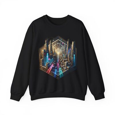 Adult Crewneck Sweatshirt Futuristic City Cyberpunk Hexagon Tech