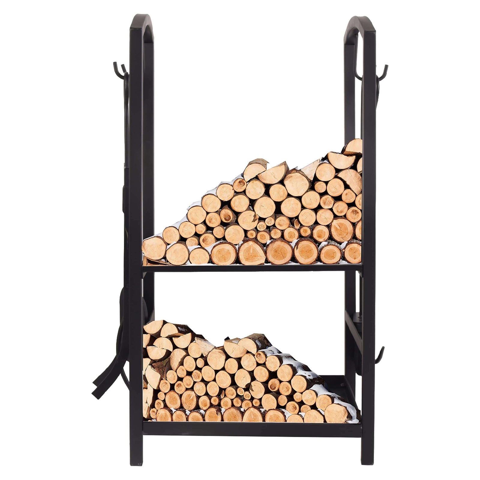 Firewood Rack with Fireplace Tools Set H-Shaped 2 Layer Storage Indoor Outdoor
