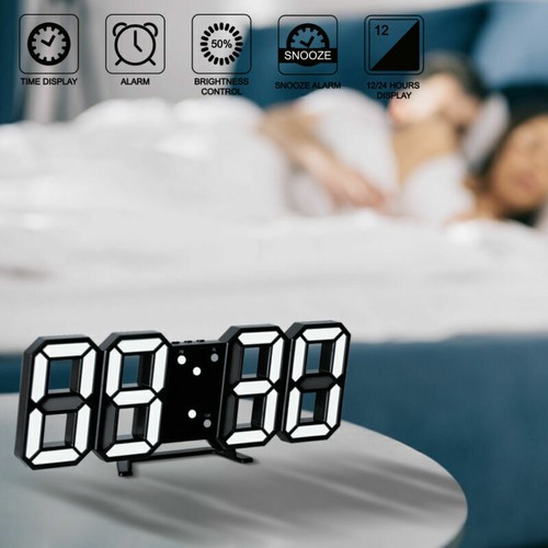LED Night Wall Clock 3D Digital Alarm Watch Display Temperature Modern USB AA - Picture 8 of 15